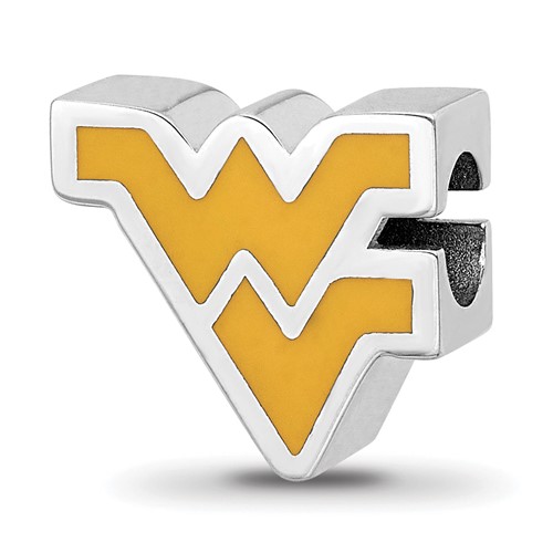 Sterling Silver Rhodium-plated LogoArt West Virginia University W-v Enameled Logo Bead