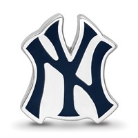 Sterling Silver Rhodium Plated Major League Baseball LogoArt New York Yankees Enamel Bead view 4