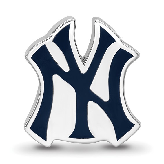 Sterling Silver Rhodium Plated Major League Baseball LogoArt New York Yankees Enamel Bead