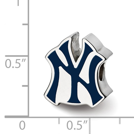 Sterling Silver Rhodium Plated Major League Baseball LogoArt New York Yankees Enamel Bead