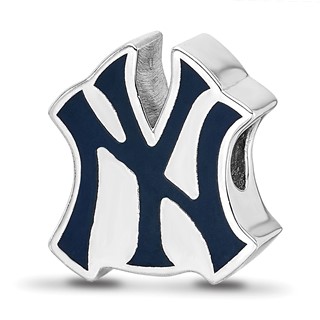 Sterling Silver Rhodium Plated Major League Baseball LogoArt New York Yankees Enamel Bead