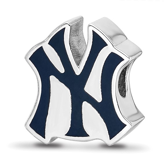 Sterling Silver Rhodium Plated Major League Baseball LogoArt New York Yankees Enamel Bead