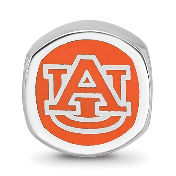 Sterling Silver Rhodium-plated LogoArt Auburn University Enameled Double Logo Bead