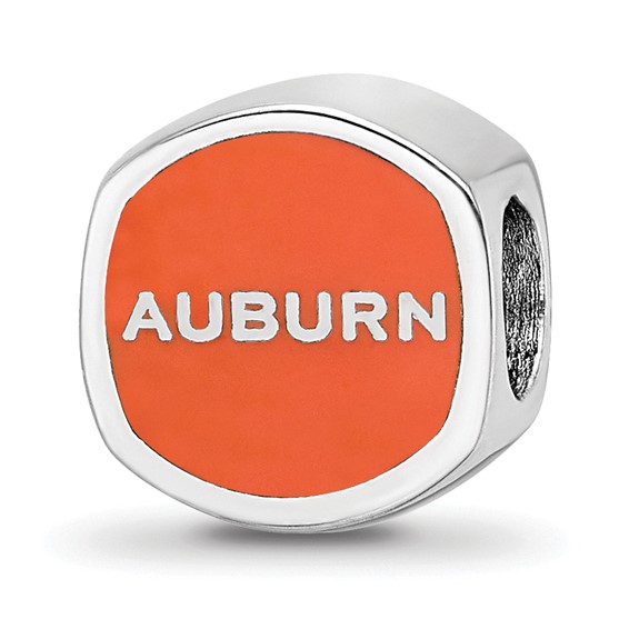Sterling Silver Rhodium-plated LogoArt Auburn University Enameled Double Logo Bead