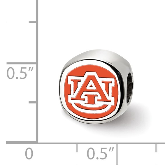 Sterling Silver Rhodium-plated LogoArt Auburn University Enameled Double Logo Bead