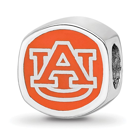 Sterling Silver Rhodium-plated LogoArt Auburn University Enameled Double Logo Bead