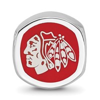 Sterling Silver Rhodium-plated Nhl LogoArt Chicago Blackhawks Double Logo Enameled Bead view 3