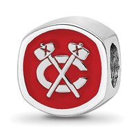 Sterling Silver Rhodium-plated Nhl LogoArt Chicago Blackhawks Double Logo Enameled Bead view 5