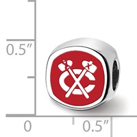 Sterling Silver Rhodium-plated Nhl LogoArt Chicago Blackhawks Double Logo Enameled Bead view 4