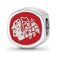 Sterling Silver Rhodium-plated Nhl LogoArt Chicago Blackhawks Double Logo Enameled Bead view 1