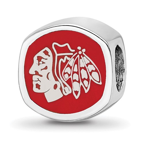 Sterling Silver Rhodium-plated Nhl LogoArt Chicago Blackhawks Double Logo Enameled Bead