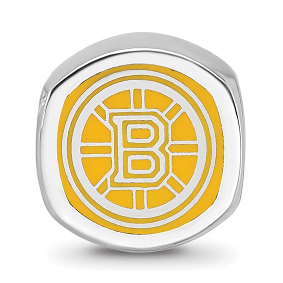 Sterling Silver NHL LogoArt Boston Bruins Double Logo Enameled Bead