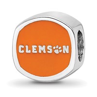 Sterling Silver Rhodium-plated LogoArt Clemson University Tiger Paw Enameled Bead view 4