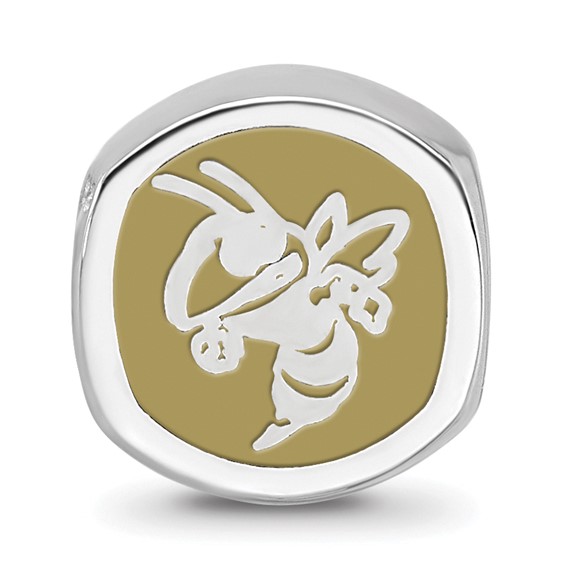 Sterling Silver Rhodium-plated LogoArt Georgia Institute of Technology Double Logo Enameled Bead