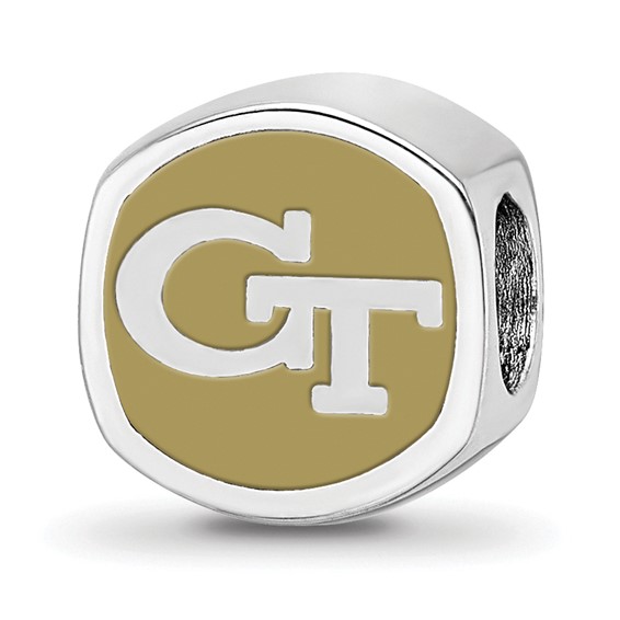 Sterling Silver Rhodium-plated LogoArt Georgia Institute of Technology Double Logo Enameled Bead