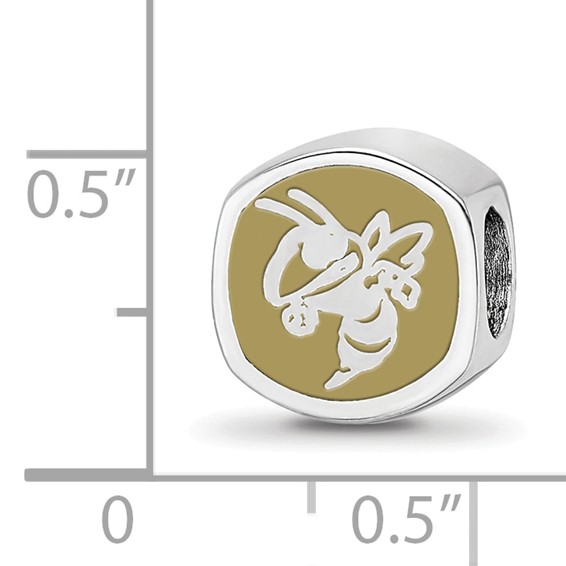 Sterling Silver Rhodium-plated LogoArt Georgia Institute of Technology Double Logo Enameled Bead