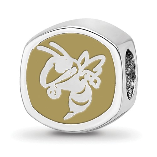 Sterling Silver Rhodium-plated LogoArt Georgia Institute of Technology Double Logo Enameled Bead