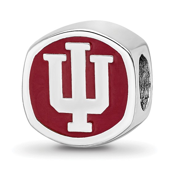 Sterling Silver Rhodium-plated LogoArt Indiana University Block I-U Enameled Logo Bead
