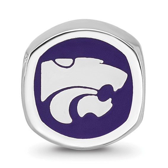 Sterling Silver Rhodium-plated LogoArt Kansas State University Enameled Double Logo Bead