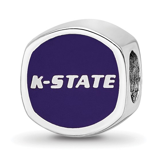 Sterling Silver Rhodium-plated LogoArt Kansas State University Enameled Double Logo Bead