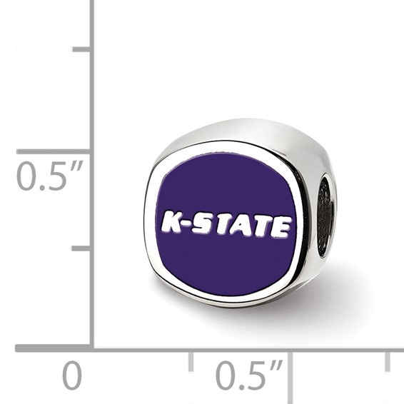 Sterling Silver Rhodium-plated LogoArt Kansas State University Enameled Double Logo Bead