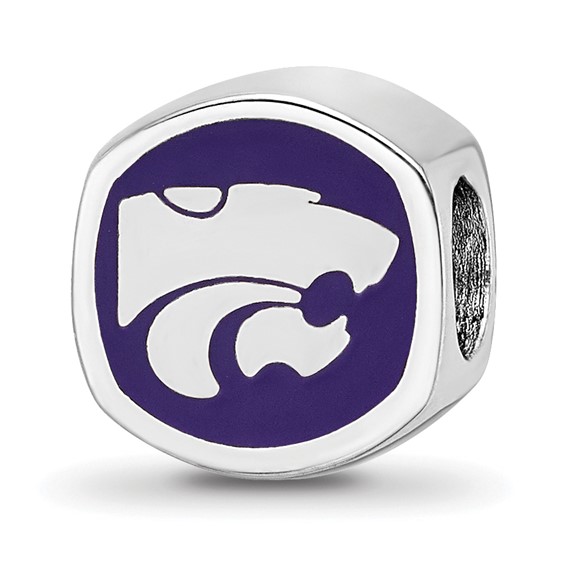 Sterling Silver Rhodium-plated LogoArt Kansas State University Enameled Double Logo Bead