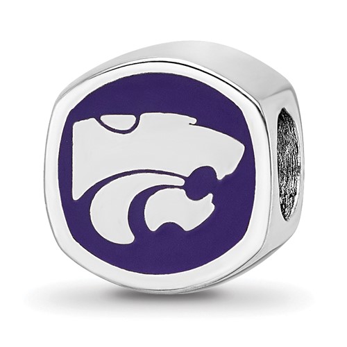 Sterling Silver Rhodium-plated LogoArt Kansas State University Enameled Double Logo Bead