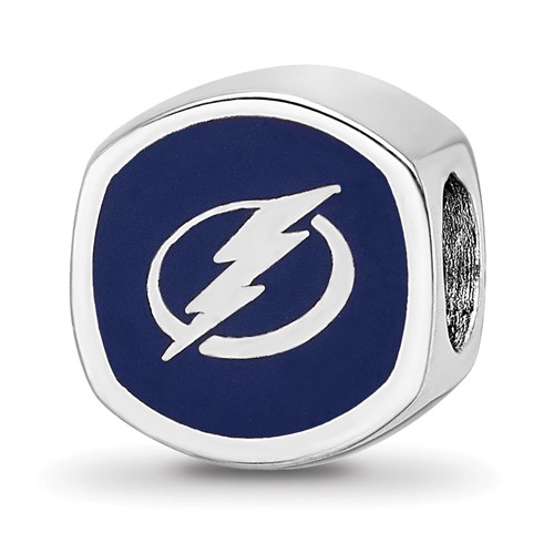 Sterling Silver Nhl LogoArt Tampa Bay Lightning Cushion Shaped Enameled Logo Bead