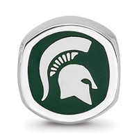 Sterling Silver Rhodium-plated LogoArt Michigan State University Enameled Double Logo Bead view 3