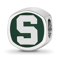 Sterling Silver Rhodium-plated LogoArt Michigan State University Enameled Double Logo Bead view 5
