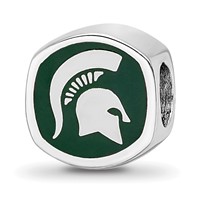 Sterling Silver Rhodium-plated LogoArt Michigan State University Enameled Double Logo Bead view 1