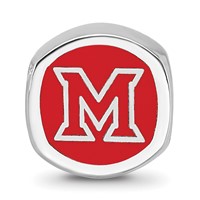 Sterling Silver Rhodium-plated LogoArt Miami University Ohio Double Logo Enameled Bead view 3