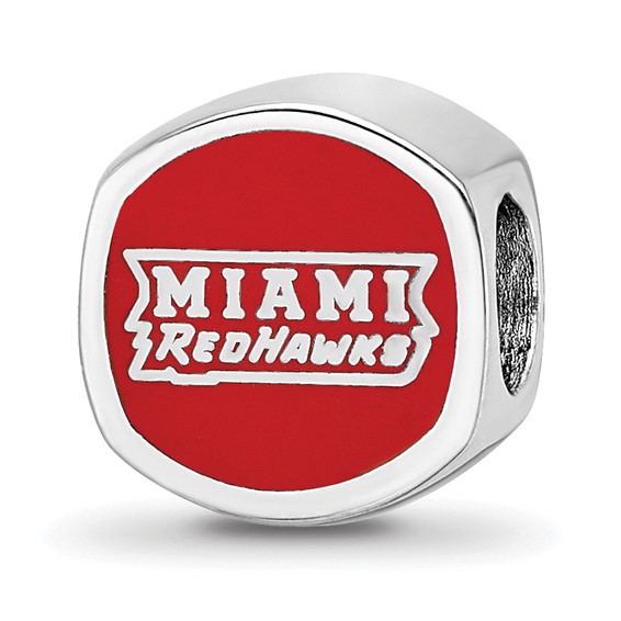 Sterling Silver Rhodium-plated LogoArt Miami University Ohio Double Logo Enameled Bead