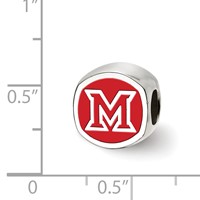 Sterling Silver Rhodium-plated LogoArt Miami University Ohio Double Logo Enameled Bead view 4