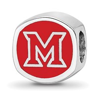 Sterling Silver Rhodium-plated LogoArt Miami University Ohio Double Logo Enameled Bead view 1