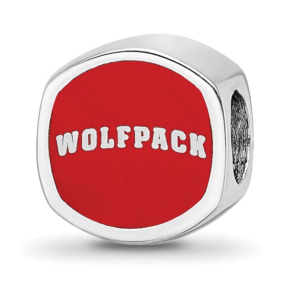 Sterling Silver Rhodium-plated LogoArt North Carolina State University N-C-S Enameled Bead