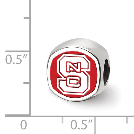 Sterling Silver Rhodium-plated LogoArt North Carolina State University N-C-S Enameled Bead