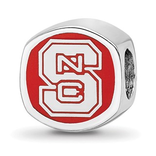 Sterling Silver Rhodium-plated LogoArt North Carolina State University N-C-S Enameled Bead