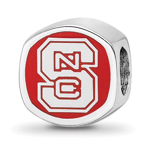 Sterling Silver Rhodium-plated LogoArt North Carolina State University N-c-s Enameled Bead