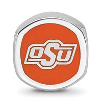 Sterling Silver Rhodium-plated LogoArt Oklahoma State University Enameled Double Logo Bead view 3