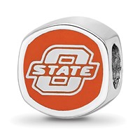 Sterling Silver Rhodium-plated LogoArt Oklahoma State University Enameled Double Logo Bead view 5