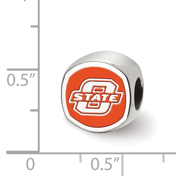 Sterling Silver Rhodium-plated LogoArt Oklahoma State University Enameled Double Logo Bead
