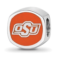 Sterling Silver Rhodium-plated LogoArt Oklahoma State University Enameled Double Logo Bead view 1