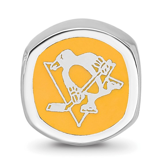Sterling Silver NHL LogoArt Pittsburgh Penguins Enameled Double Logo Bead