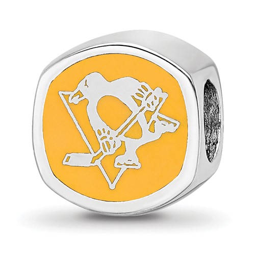 Sterling Silver Nhl LogoArt Pittsburgh Penguins Enameled Double Logo Bead