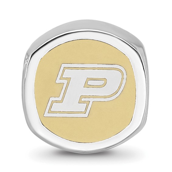 Sterling Silver Rhodium-plated LogoArt Purdue University Double Logo Enameled Bead