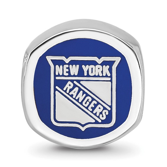 Sterling Silver RH-plated LogoArt New York Rangers Banner Enamel Bead