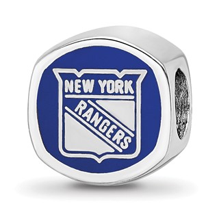 Sterling Silver RH-plated LogoArt New York Rangers Banner Enamel Bead
