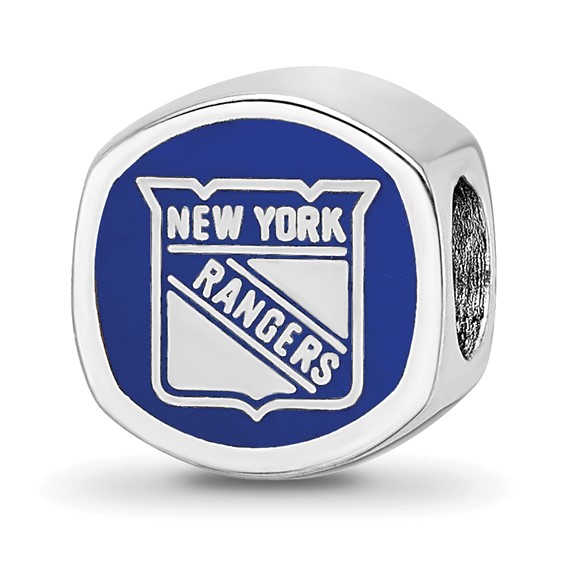 Sterling Silver RH-plated LogoArt New York Rangers Banner Enamel Bead