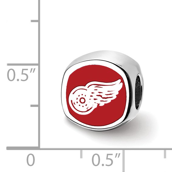 Sterling Silver Rhodium-plated NHL LogoArt Detroit Red Wings Double Logo Enameled Bead